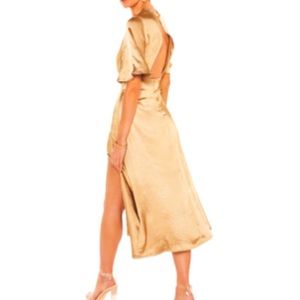 NastyGal Satin Gold Midi Dress
